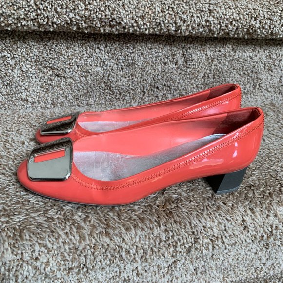Mary jane patent leather heels Prada Pink size 40 IT in  Prada Women\'s Dark Coral Patent Leather Block Heels Pumps.
